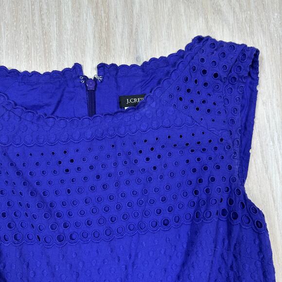 J Crew Purple Eyelet Sleeveless Fit & Flare Dress Cotton Lined Zip Back Size 4 - Picture 4 of 12